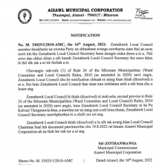 CM bial chhung a mi, Zemabawk MNF LC thiah (dissolved) a ni